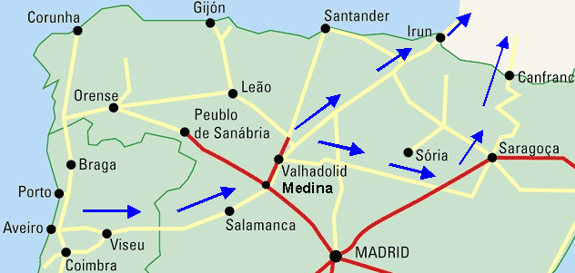 Mapa de ligações ferroviárias